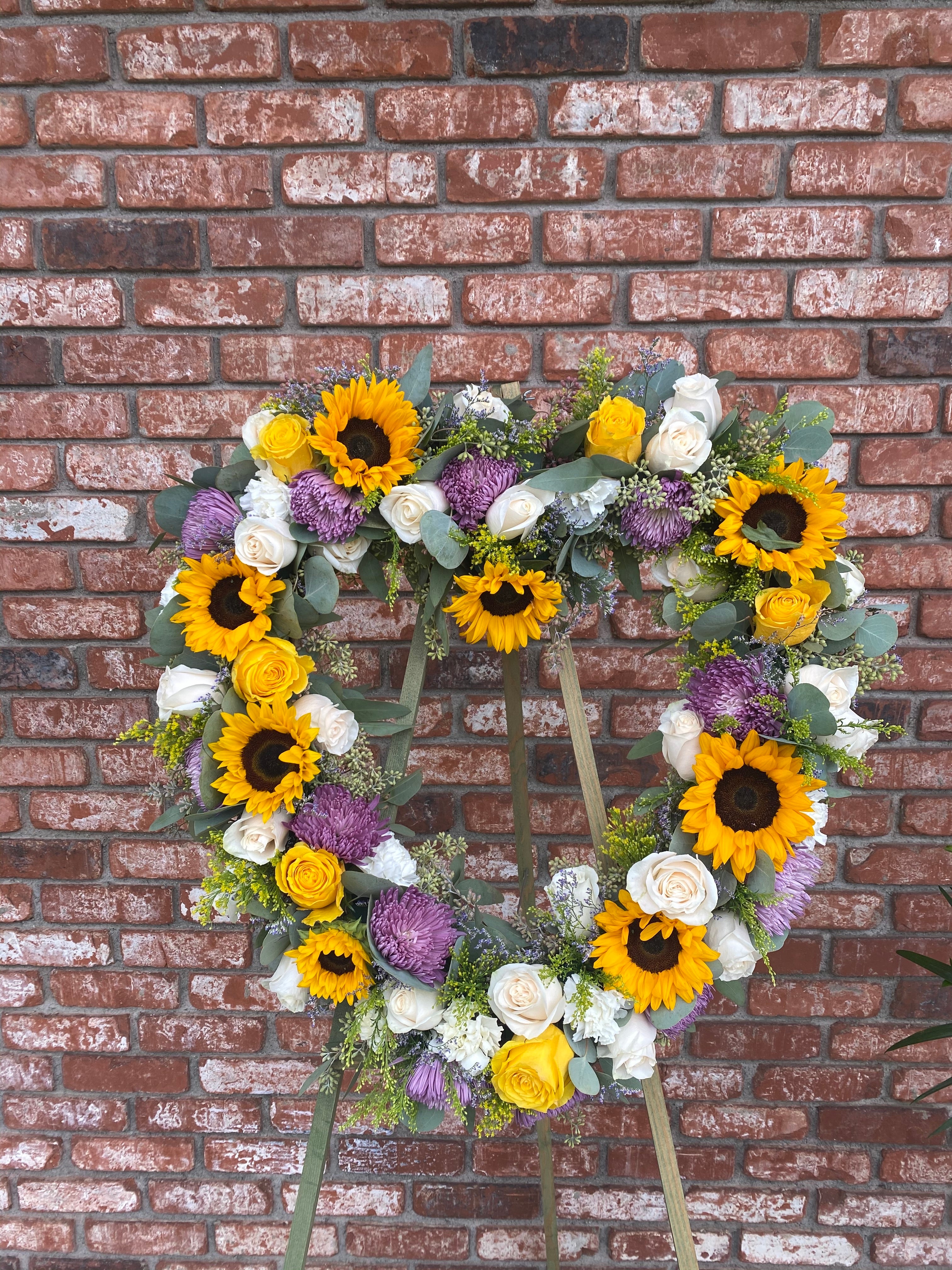 Heart Wreath in Sunflowers in Walpole MA - Flowers & More Design