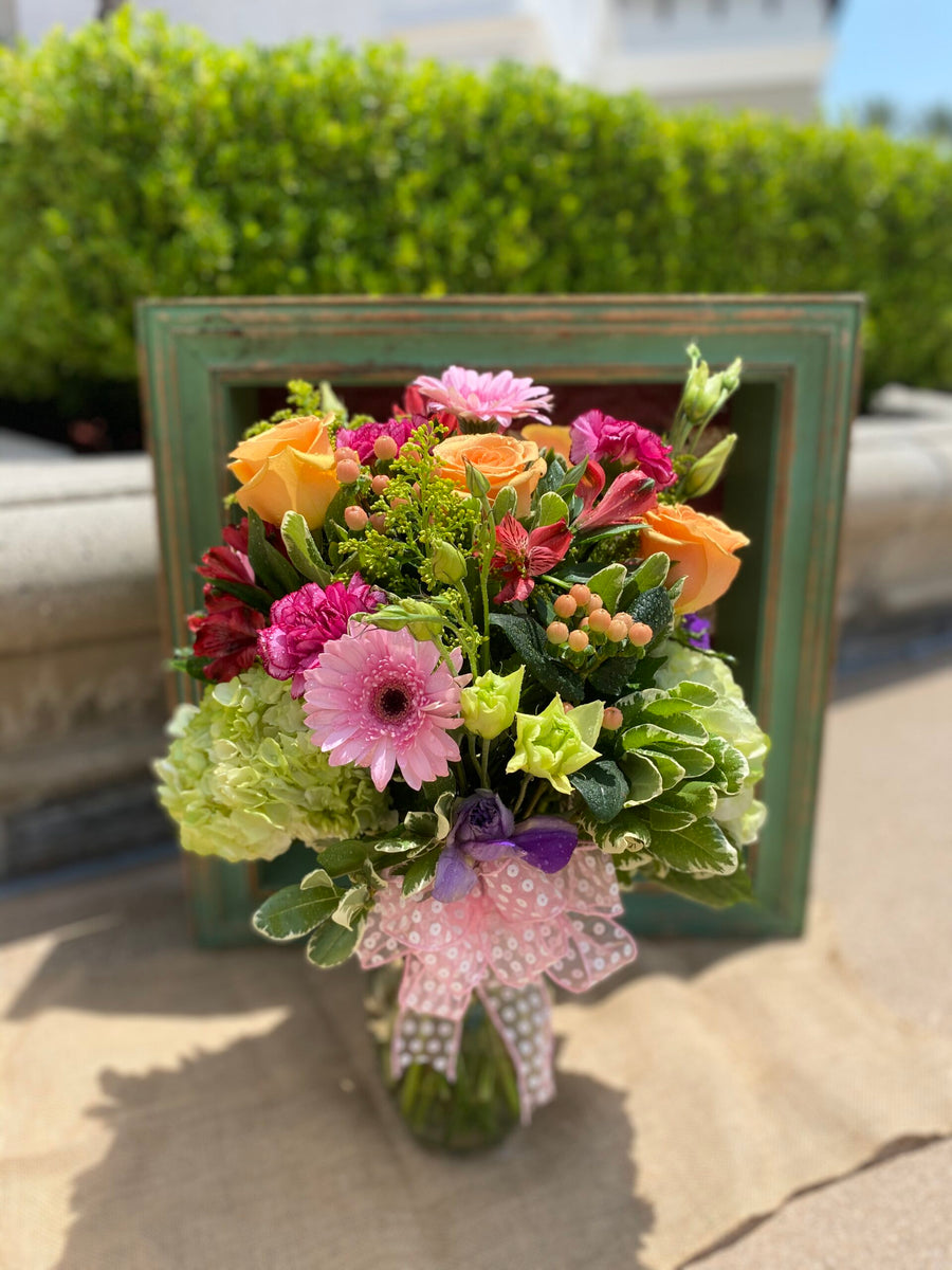 Rancho Cucamonga Flowers Florist Arrangement with Gerber daisy, hydrangea, roses,