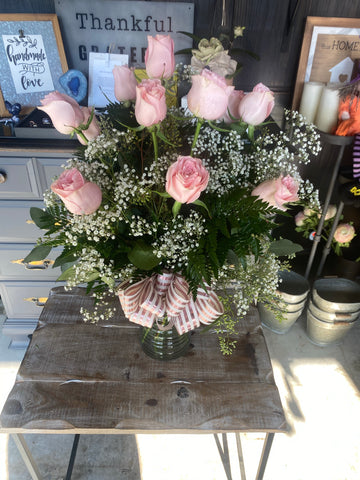 One Dozen Blushing Pink Roses